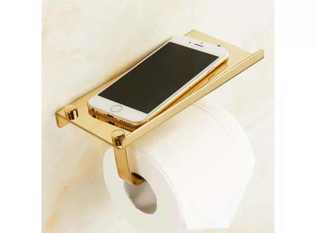 BATHROOM TOILET PAPER HOLDER WITH PHONE SHELF - NO-DRILL STORAGE | PROTECHSHOP