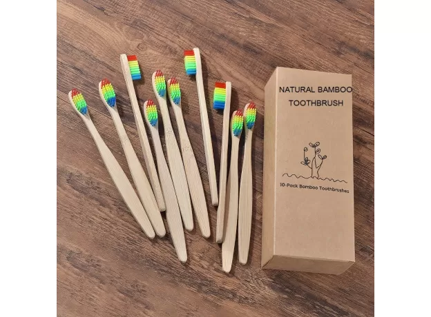 ECO-FRIENDLY MIXED COLOR BAMBOO TOOTHBRUSH - BIODEGRADABLE WOODEN BRUSH | PROTECHSHOP
