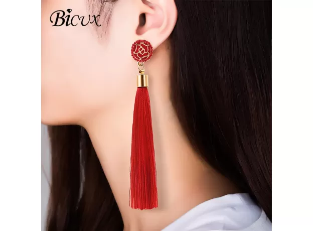 BOHEMIAN SILK TASSEL EARRINGS - CRYSTAL DROP DANGLE JEWELRY | PROTECHSHOP