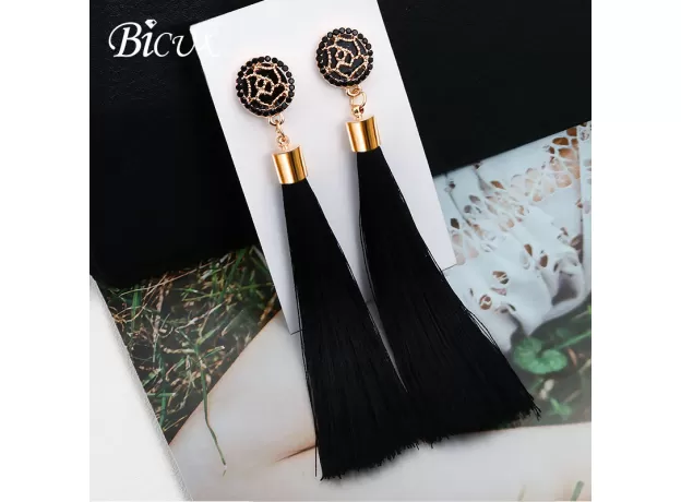 BOHEMIAN SILK TASSEL EARRINGS - CRYSTAL DROP DANGLE JEWELRY | PROTECHSHOP
