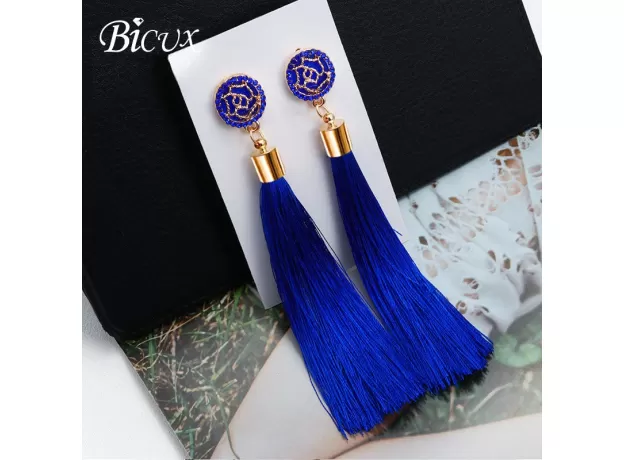 BOHEMIAN SILK TASSEL EARRINGS - CRYSTAL DROP DANGLE JEWELRY | PROTECHSHOP