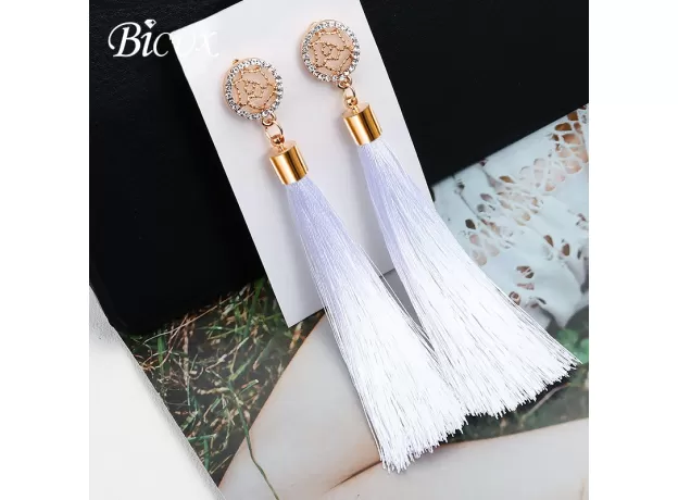 BOHEMIAN SILK TASSEL EARRINGS - CRYSTAL DROP DANGLE JEWELRY | PROTECHSHOP