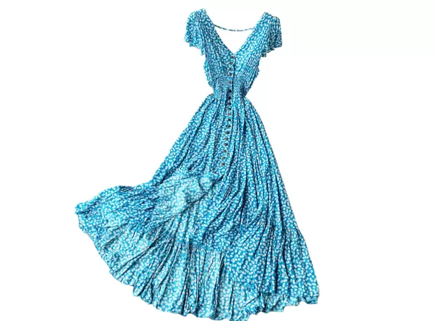 BOHEMIAN IRREGULAR RUCHED FLORAL MAXI - VINTAGE BACKLESS RUFFLE DRESS | PROTECHSHOP