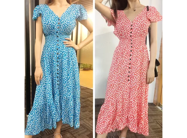 BOHEMIAN IRREGULAR RUCHED FLORAL MAXI - VINTAGE BACKLESS RUFFLE DRESS | PROTECHSHOP