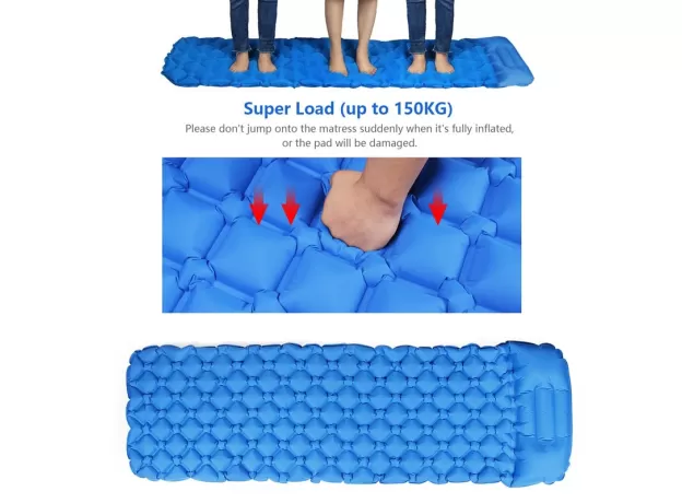 INFLATABLE SLEEPING PAD WITH PILLOW - CAMPING AIR CUSHION | PROTECHSHOP
