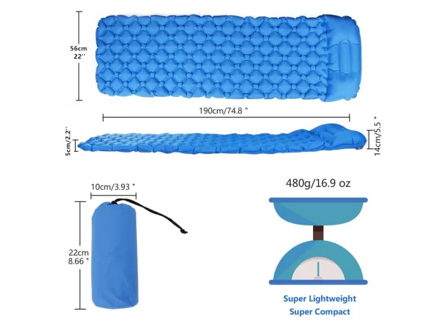 INFLATABLE SLEEPING PAD WITH PILLOW - CAMPING AIR CUSHION | PROTECHSHOP