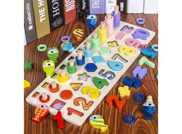 BABY MONTESSORI MATH TOYS KIDS EDUCATIONAL FISHING COUNT NUMBERS MATCHING DIGITAL SHAPE LOG BOARD