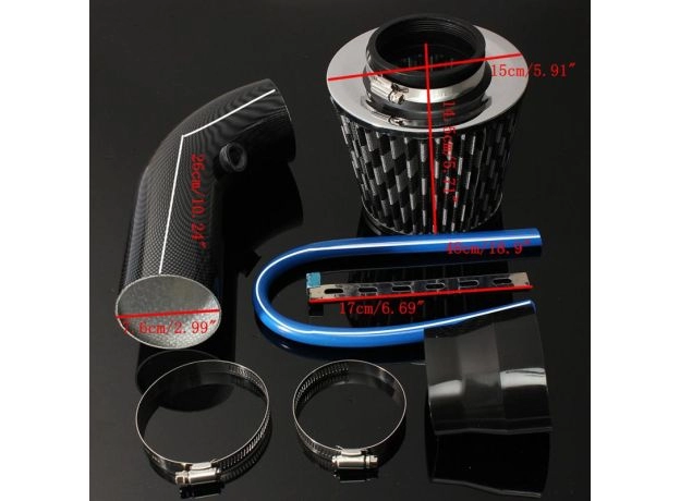 UNIVERSAL CAR AUTOMOBILE RACING CAR COLD AIR INTAKE SYSTEM TURBO INDUCTION PIPE TUBE+CONE AIR FILTER