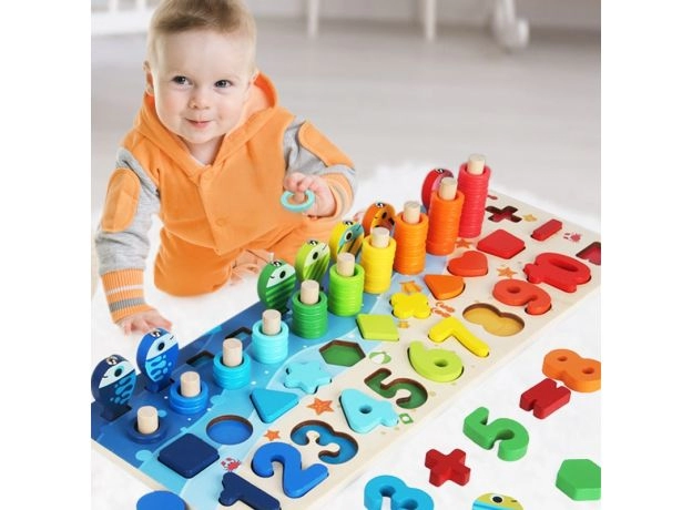 BABY MONTESSORI MATH TOYS KIDS EDUCATIONAL FISHING COUNT NUMBERS MATCHING DIGITAL SHAPE LOG BOARD