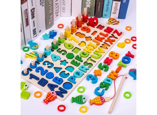 BABY MONTESSORI MATH TOYS KIDS EDUCATIONAL FISHING COUNT NUMBERS MATCHING DIGITAL SHAPE LOG BOARD