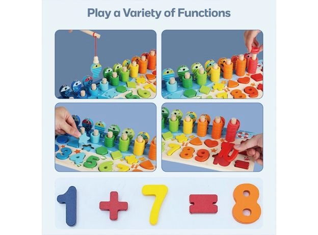 BABY MONTESSORI MATH TOYS KIDS EDUCATIONAL FISHING COUNT NUMBERS MATCHING DIGITAL SHAPE LOG BOARD