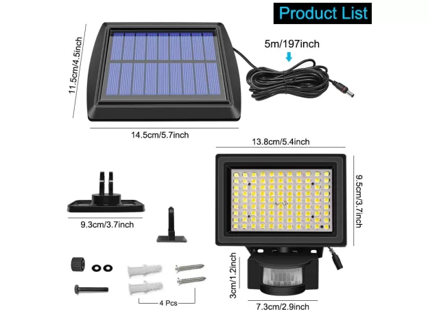 SOLAR POWER PIR MOTION SENSOR FLOOD WALL LIGHT WATERPROOF OUTDOOR INDOOR GARDEN SECURITY SOLAR LAMP
