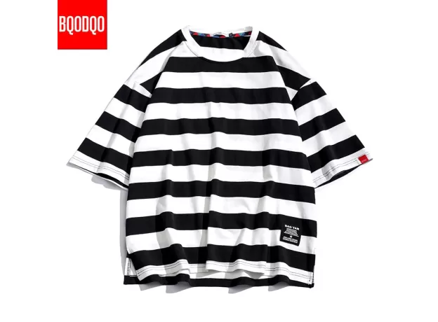 BLACK FASHION T SHIRT MENS COTTON TSHIRT STRIPED FOR MEN TEE SUMMER JAPANESE CASUAL T-SHIRTS