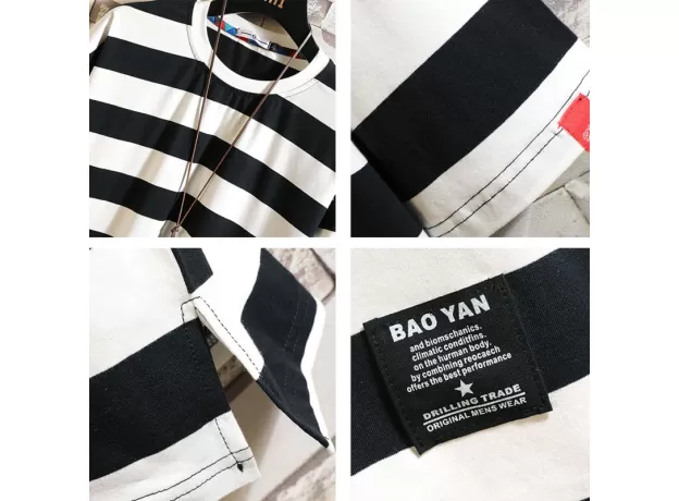 BLACK FASHION T SHIRT MENS COTTON TSHIRT STRIPED FOR MEN TEE SUMMER JAPANESE CASUAL T-SHIRTS