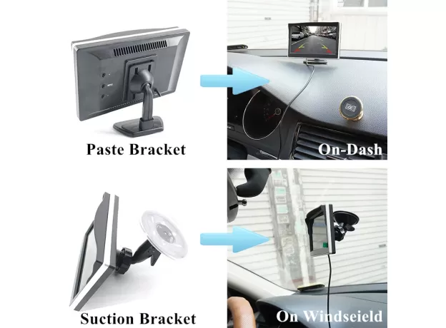 CAR PARKING ASSISTANCE 5 INCH REAR VIEW MONITOR CAR REVERSING REARVIEW BACKUP CAMERA LED INFRARED  RUBBER CUP + BRACKET