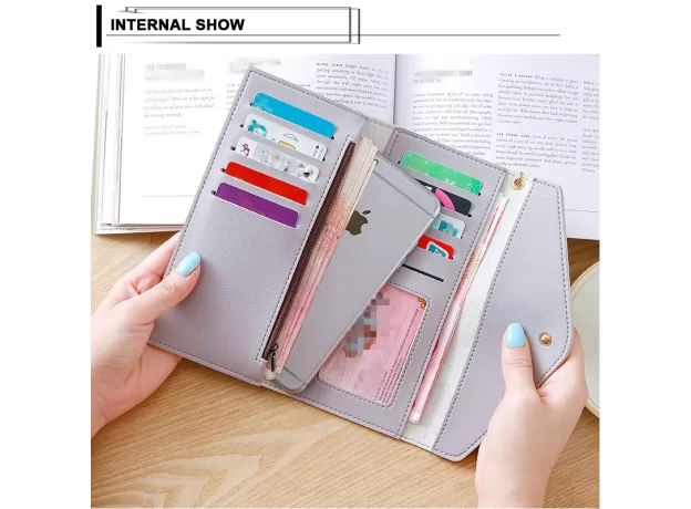 WOMEN'S WALLETS SIMPLE ZIPPER PURSES ENVELOP LONG WALLET WOMEN LONG SECTION CLUTCH WALLET SOFT PU LEATHER