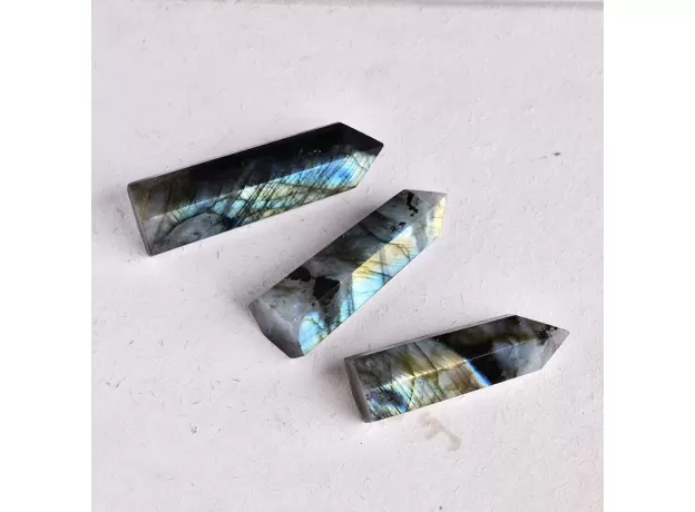 1PC NATURAL CRYSTAL LABRADORITE HEXAGONAL COLUMN CRYSTAL POINT MINERAL ORNAMENT HEALING WAND HOME DECOR