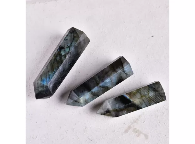 1PC NATURAL CRYSTAL LABRADORITE HEXAGONAL COLUMN CRYSTAL POINT MINERAL ORNAMENT HEALING WAND HOME DECOR