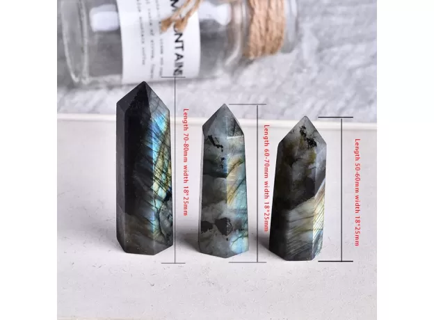 1PC NATURAL CRYSTAL LABRADORITE HEXAGONAL COLUMN CRYSTAL POINT MINERAL ORNAMENT HEALING WAND HOME DECOR