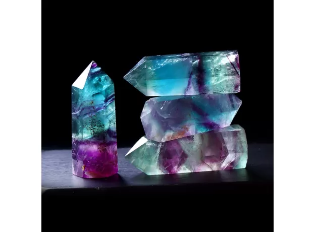 1PC NATURAL FLUORITE HEXAGONAL COLUMN CRYSTAL POINT HEALING WAND MINERAL CRYSTAL HOME DECORATION