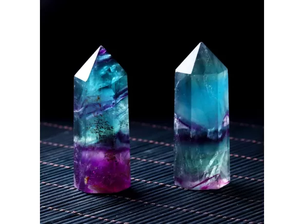 1PC NATURAL FLUORITE HEXAGONAL COLUMN CRYSTAL POINT HEALING WAND MINERAL CRYSTAL HOME DECORATION