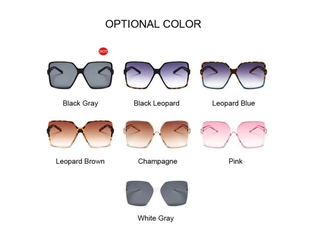 BLACK SQUARE OVERSIZED SUNGLASSES WOMEN BIG FRAME COLORFUL SUN GLASSES