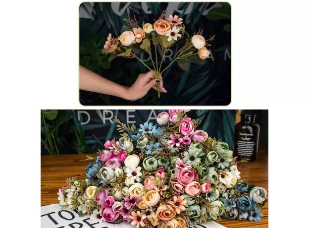 AUTUMN FAKE TEA ROSE SILK FLOWER FALL GERBERA DAISY ARTIFICIAL PLASTIC FLOWER