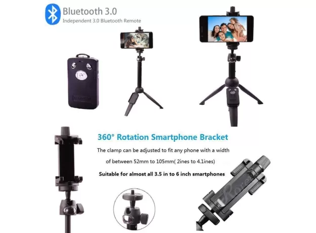 RORETA PORTABLE WIRELESS BLUETOOTH SELFIE STICK HANDHELD MONOPOD FOLDABLE TRIPOD WITH BLUETOOTH REMOTE