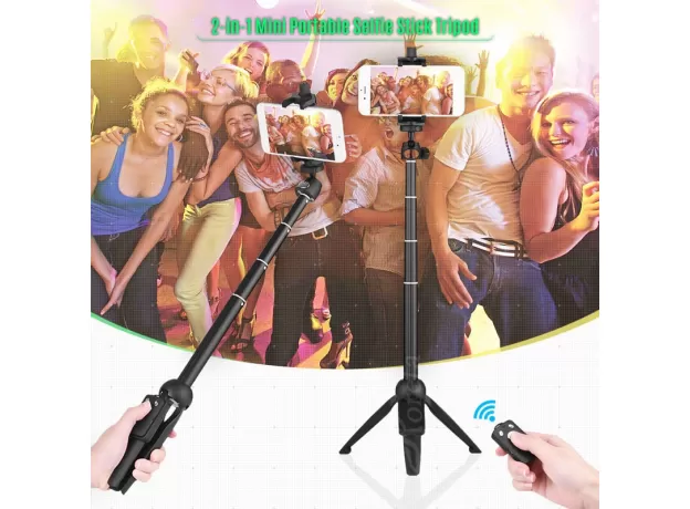 RORETA PORTABLE WIRELESS BLUETOOTH SELFIE STICK HANDHELD MONOPOD FOLDABLE TRIPOD WITH BLUETOOTH REMOTE