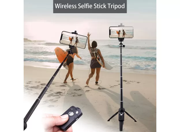 RORETA PORTABLE WIRELESS BLUETOOTH SELFIE STICK HANDHELD MONOPOD FOLDABLE TRIPOD WITH BLUETOOTH REMOTE