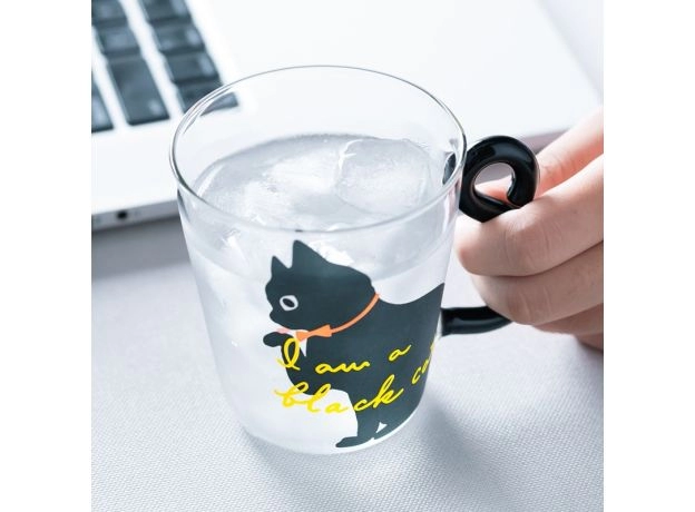CUTE CAT GLASS JUICE COFFEE CUP MILK TEA COFFEE GLASS MUG CAT TAIL HANDLE CAT