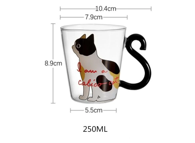 CUTE CAT GLASS JUICE COFFEE CUP MILK TEA COFFEE GLASS MUG CAT TAIL HANDLE CAT
