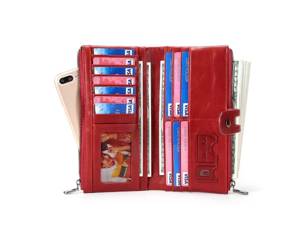 NEW GENUINE COWHIDE LEATHER WALLET UNISEX MEN WOMEN RETRO LONG WALLET