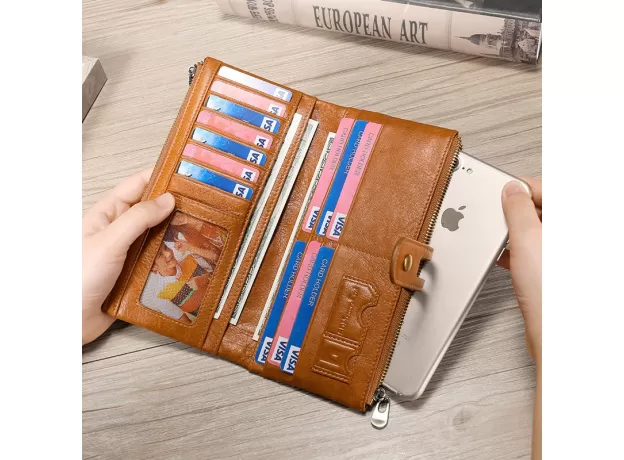 NEW GENUINE COWHIDE LEATHER WALLET UNISEX MEN WOMEN RETRO LONG WALLET