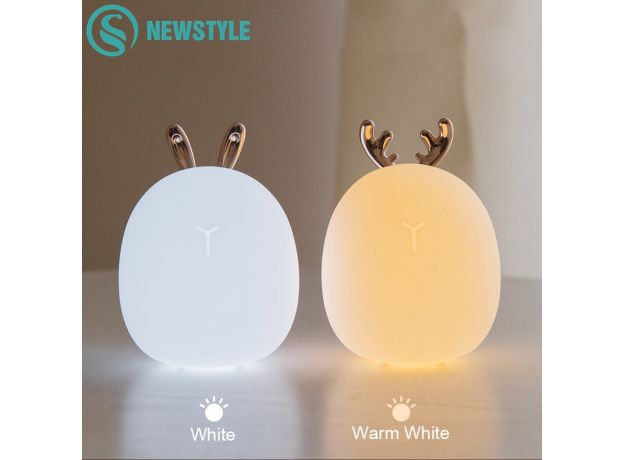 Deer Rabbit LED Night Light Silicone Animal Cartoon Dimmable Lamp USB Rechargeable For Children