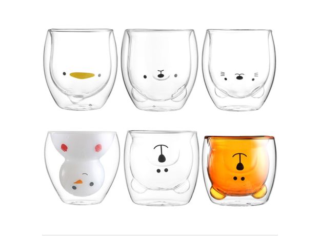 Glass Mugs Double Wall Glass mug, Bear cat dog animal Double-layer glass mug Coffee Cup