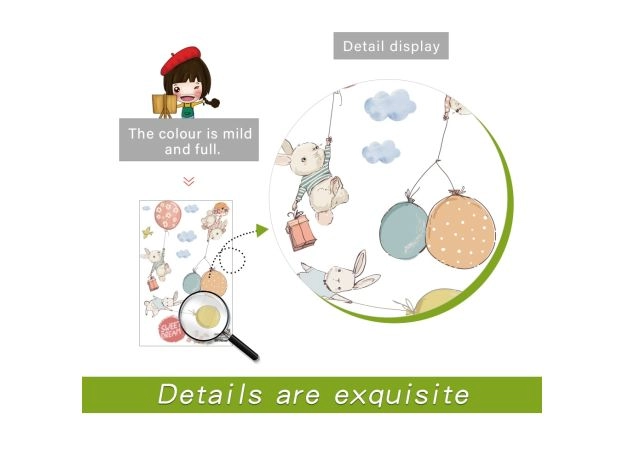 FLYING RABBIT CARTOON WALL STICKERS FOR BABY ROOMS DOOR DECORATION STICKERS CHILD ROOM DECOR