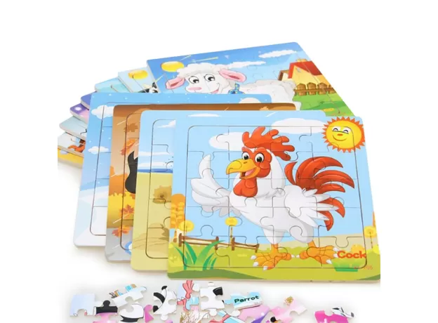 CARTOON WOODEN PUZZLE CHILDREN ANIMAL/ VEHICLE JIGSAW TOY 2-6 YEAR BABY EARLY EDUCATIONAL TOYS