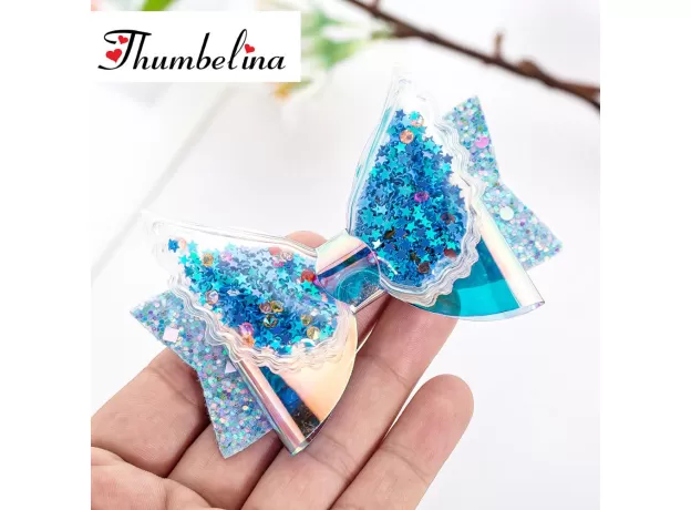 THUMBELINA TRANSPARENT WINGS PRINCESS HAIRGRIPS GLITTER HAIR BOWS WITH CLIP DANCE PARTY BOW