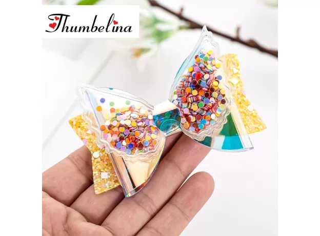 THUMBELINA TRANSPARENT WINGS PRINCESS HAIRGRIPS GLITTER HAIR BOWS WITH CLIP DANCE PARTY BOW
