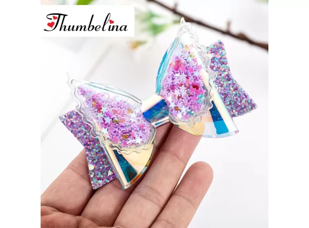 THUMBELINA TRANSPARENT WINGS PRINCESS HAIRGRIPS GLITTER HAIR BOWS WITH CLIP DANCE PARTY BOW