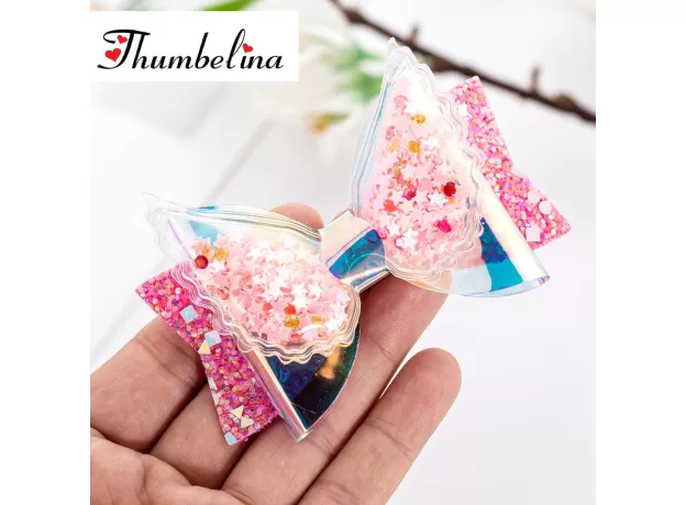 THUMBELINA TRANSPARENT WINGS PRINCESS HAIRGRIPS GLITTER HAIR BOWS WITH CLIP DANCE PARTY BOW