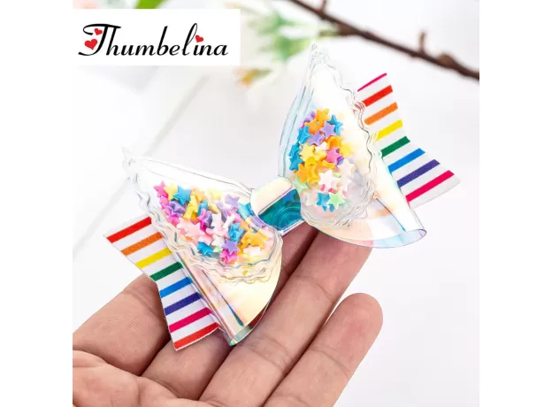 THUMBELINA TRANSPARENT WINGS PRINCESS HAIRGRIPS GLITTER HAIR BOWS WITH CLIP DANCE PARTY BOW