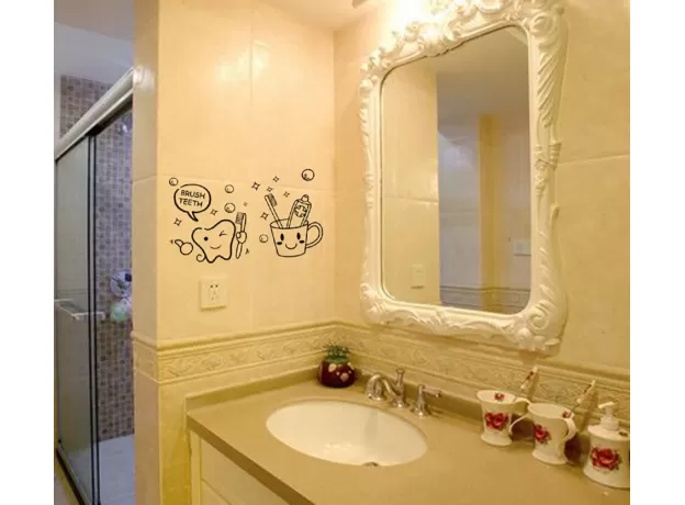 BRUSH TEETH CUTE HOME DECOR WALL STICKERS KIDS BATHROOM WASHROOM LAUNDRY ROOM WATERPROOF MURAL ART