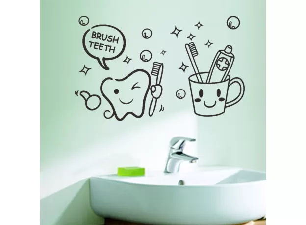 BRUSH TEETH CUTE HOME DECOR WALL STICKERS KIDS BATHROOM WASHROOM LAUNDRY ROOM WATERPROOF MURAL ART