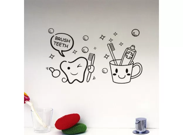 BRUSH TEETH CUTE HOME DECOR WALL STICKERS KIDS BATHROOM WASHROOM LAUNDRY ROOM WATERPROOF MURAL ART