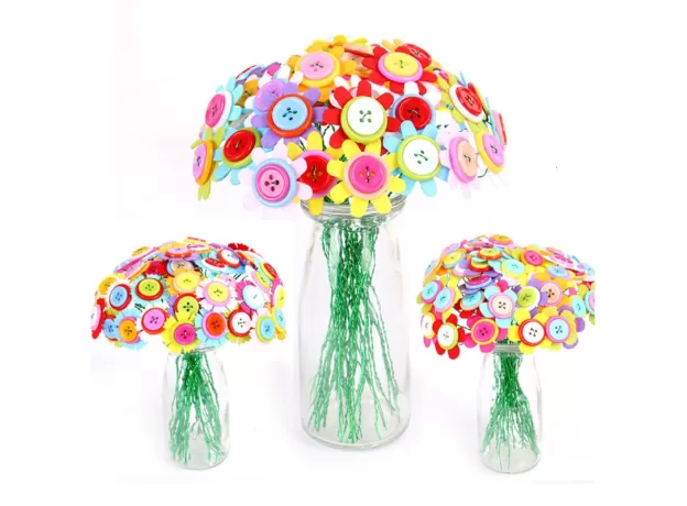 40PCS CREATIVE BUTTON-MADE FLOWER FOR CHILDREN KIDS DIY HANDCRAFT FLOWER BOUQUET DEVELOPMENT BUTTON FLOWER