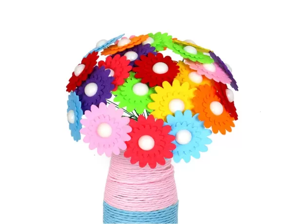40PCS CREATIVE BUTTON-MADE FLOWER FOR CHILDREN KIDS DIY HANDCRAFT FLOWER BOUQUET DEVELOPMENT BUTTON FLOWER