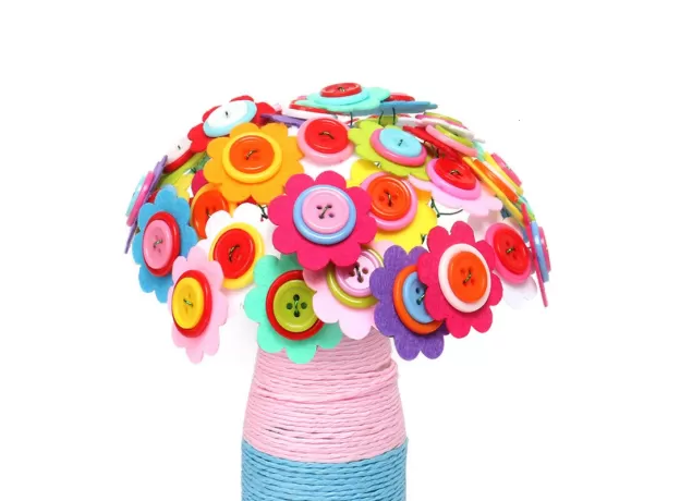40PCS CREATIVE BUTTON-MADE FLOWER FOR CHILDREN KIDS DIY HANDCRAFT FLOWER BOUQUET DEVELOPMENT BUTTON FLOWER