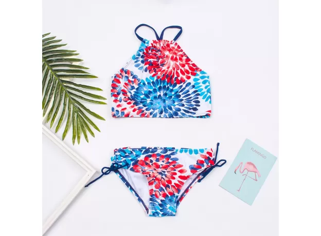 FLOWER PRINT GIRLS SWIMSUIT SWIMWEAR COLORFUL KIDS BIKINIS SUMMER